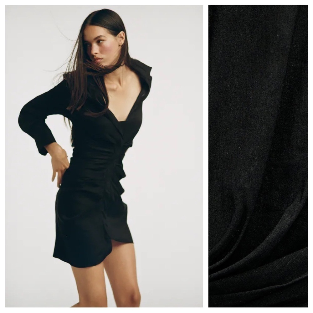 NWT. Zara Black Linen Draped Mini Dress. Size S.